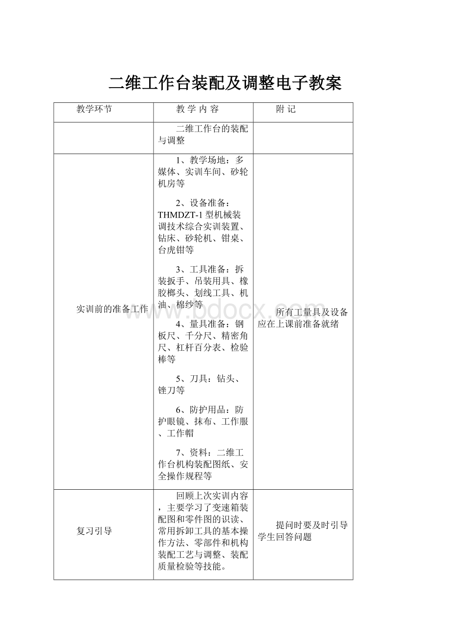 二维工作台装配及调整电子教案.docx_第1页