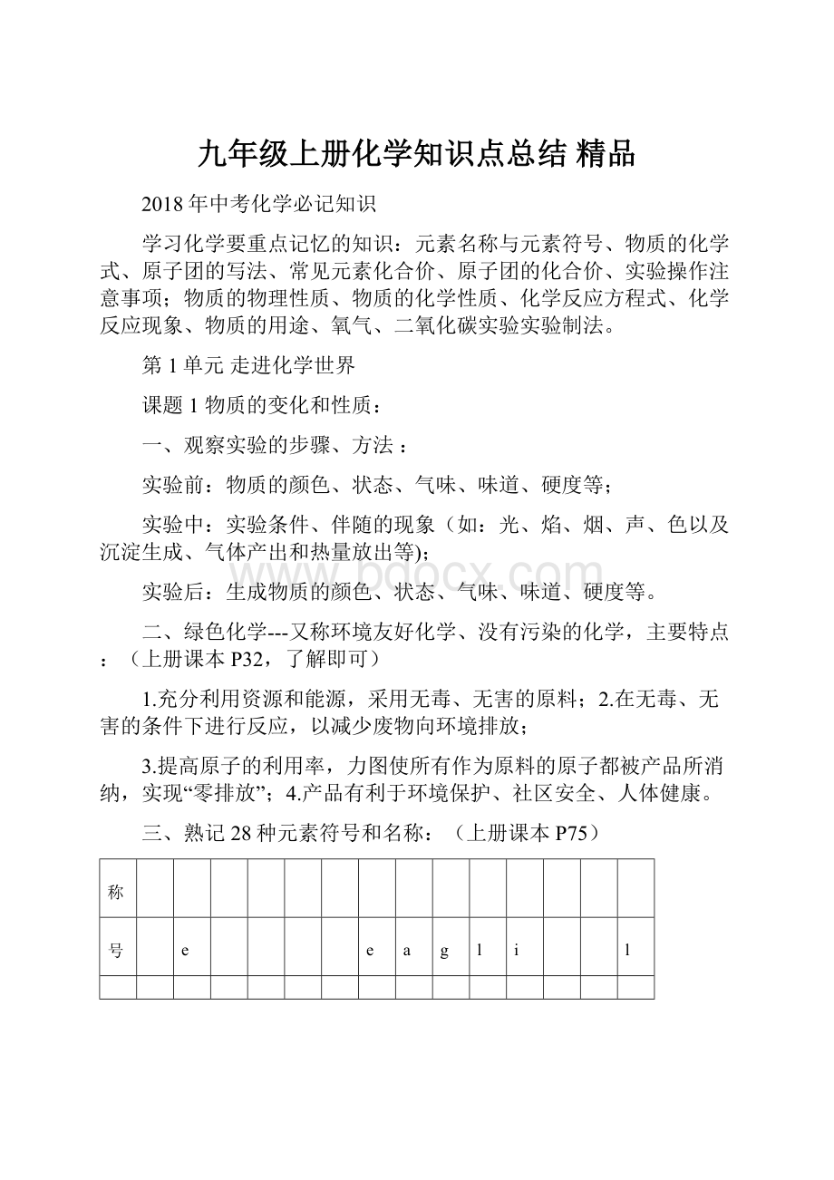 九年级上册化学知识点总结 精品Word文档格式.docx