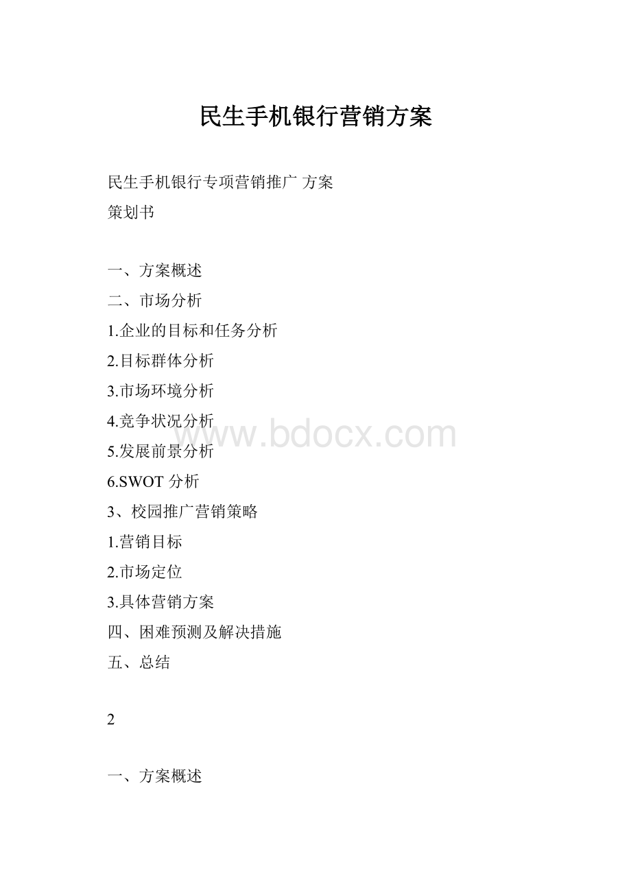 民生手机银行营销方案文档格式.docx