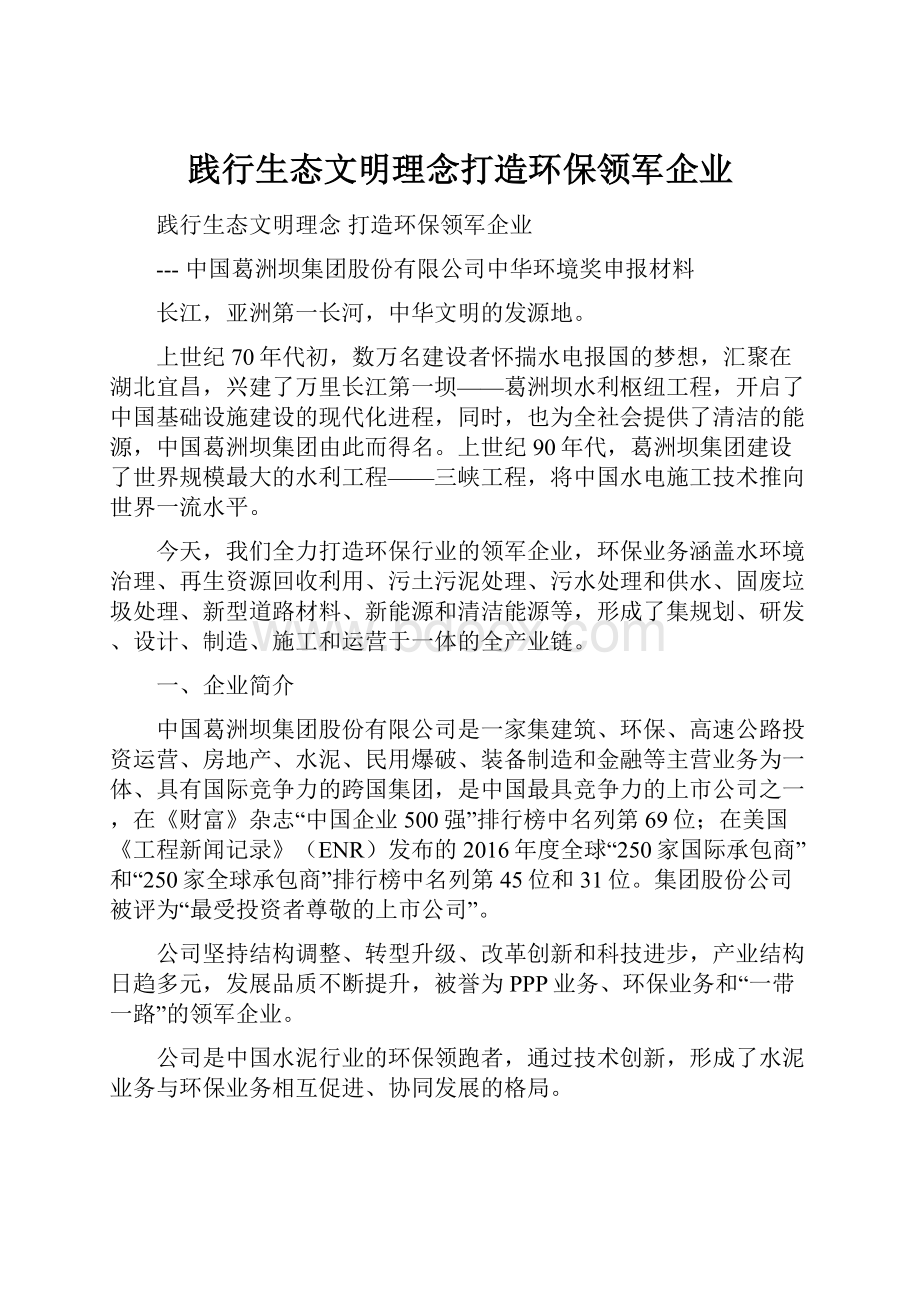 践行生态文明理念打造环保领军企业Word格式.docx_第1页