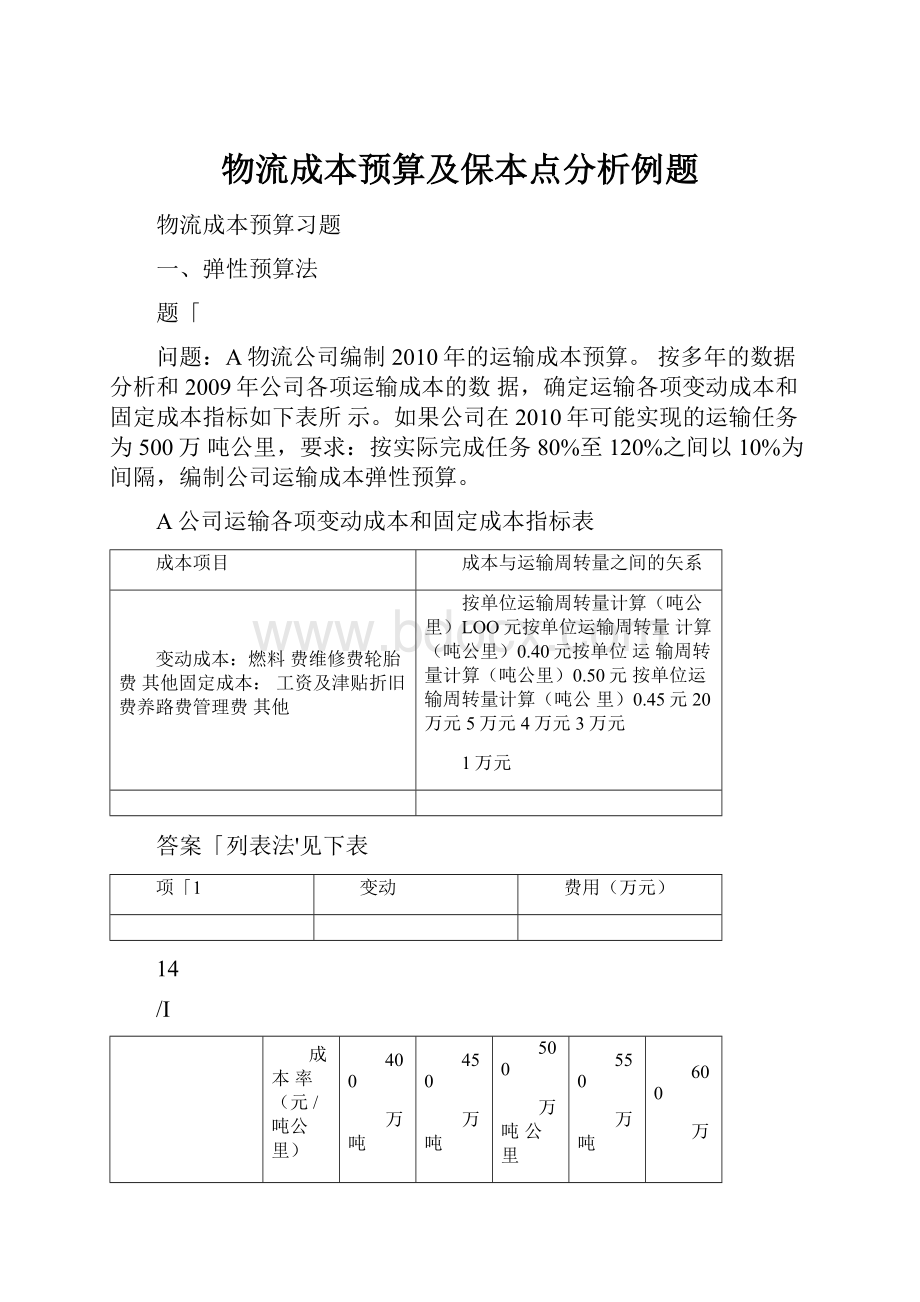 物流成本预算及保本点分析例题.docx