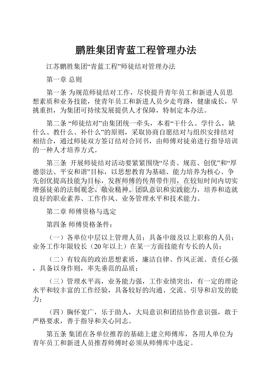 鹏胜集团青蓝工程管理办法Word下载.docx