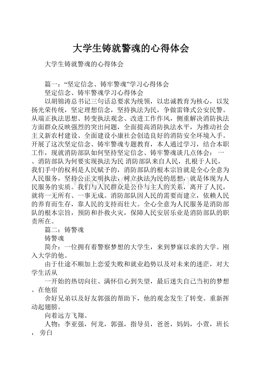 大学生铸就警魂的心得体会Word格式.docx