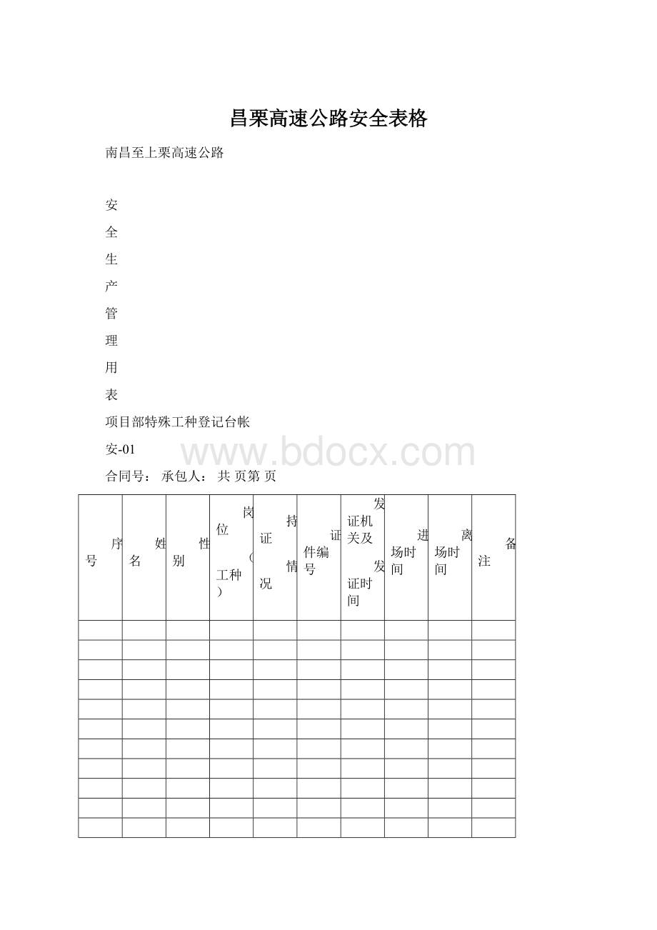 昌栗高速公路安全表格.docx