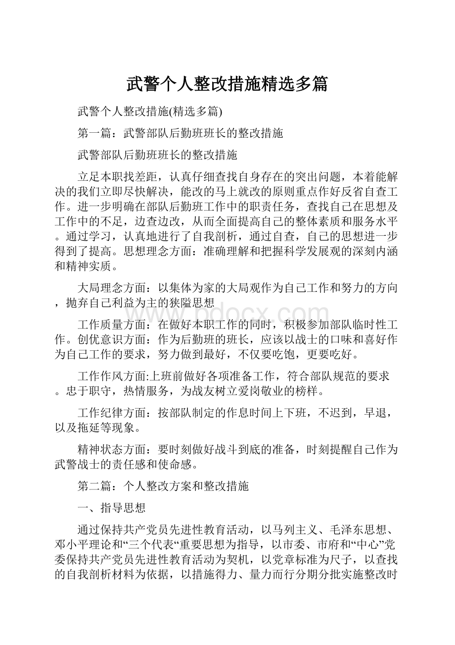 武警个人整改措施精选多篇Word文档下载推荐.docx