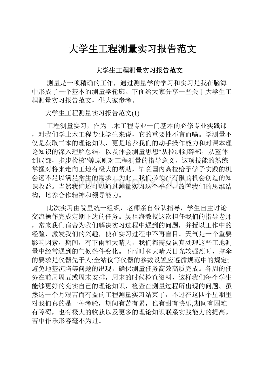 大学生工程测量实习报告范文.docx_第1页