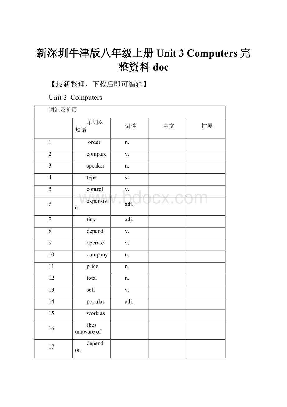 新深圳牛津版八年级上册Unit 3Computers完整资料doc.docx_第1页