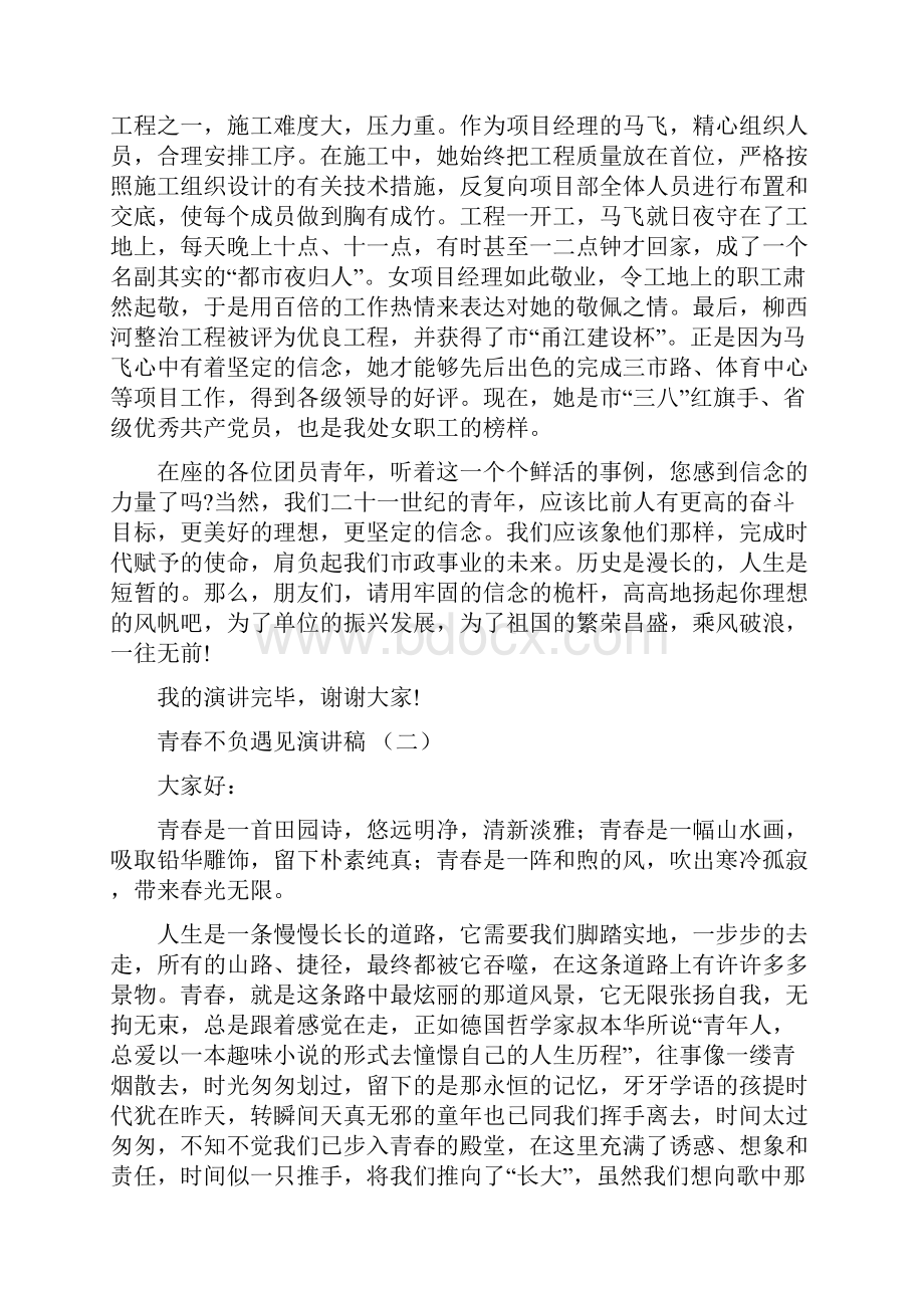 青春不负遇见演讲稿Word文档下载推荐.docx_第2页