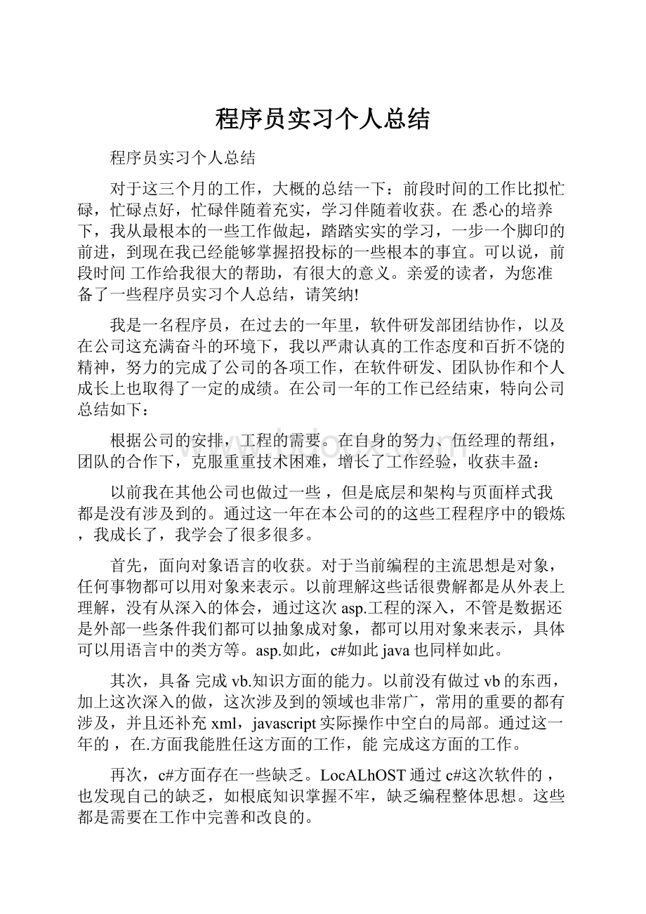 程序员实习个人总结文档格式.docx