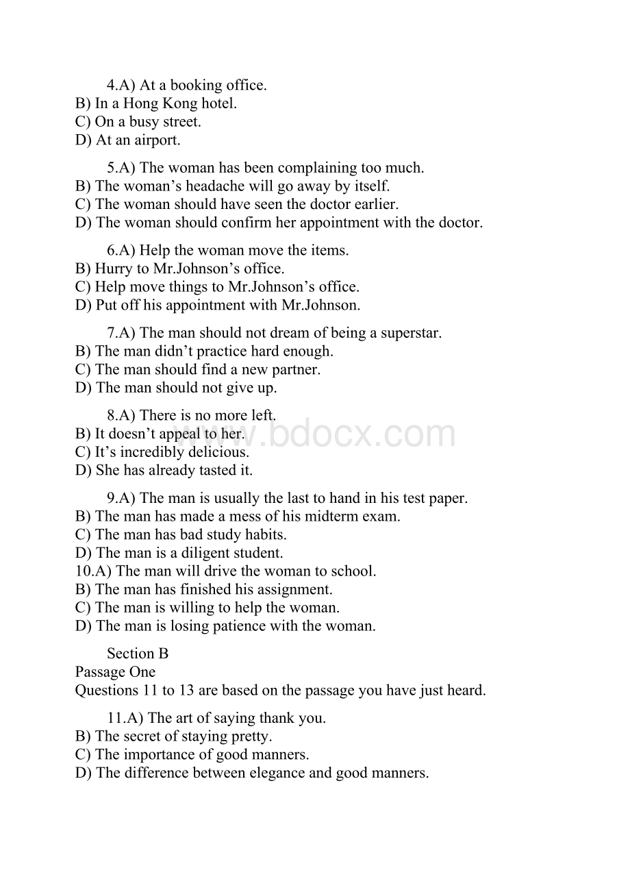英语四级考试试题及参考答案.docx_第2页