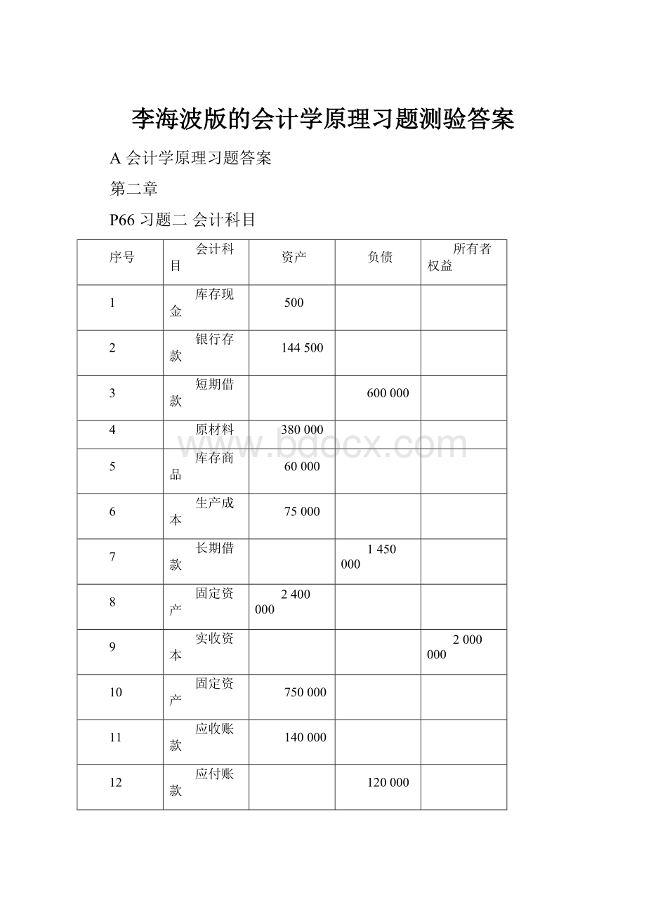 李海波版的会计学原理习题测验答案文档格式.docx