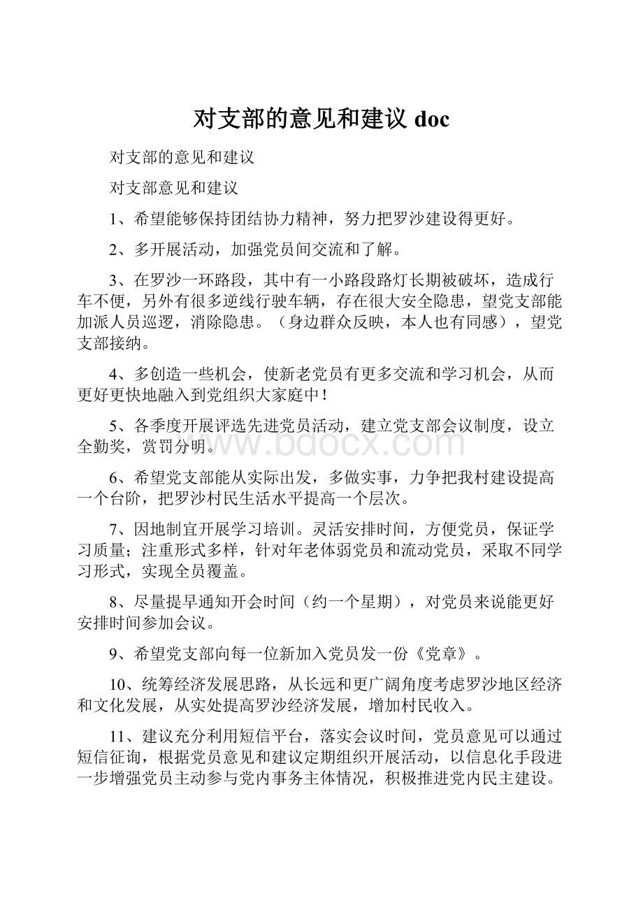 对支部的意见和建议docWord下载.docx