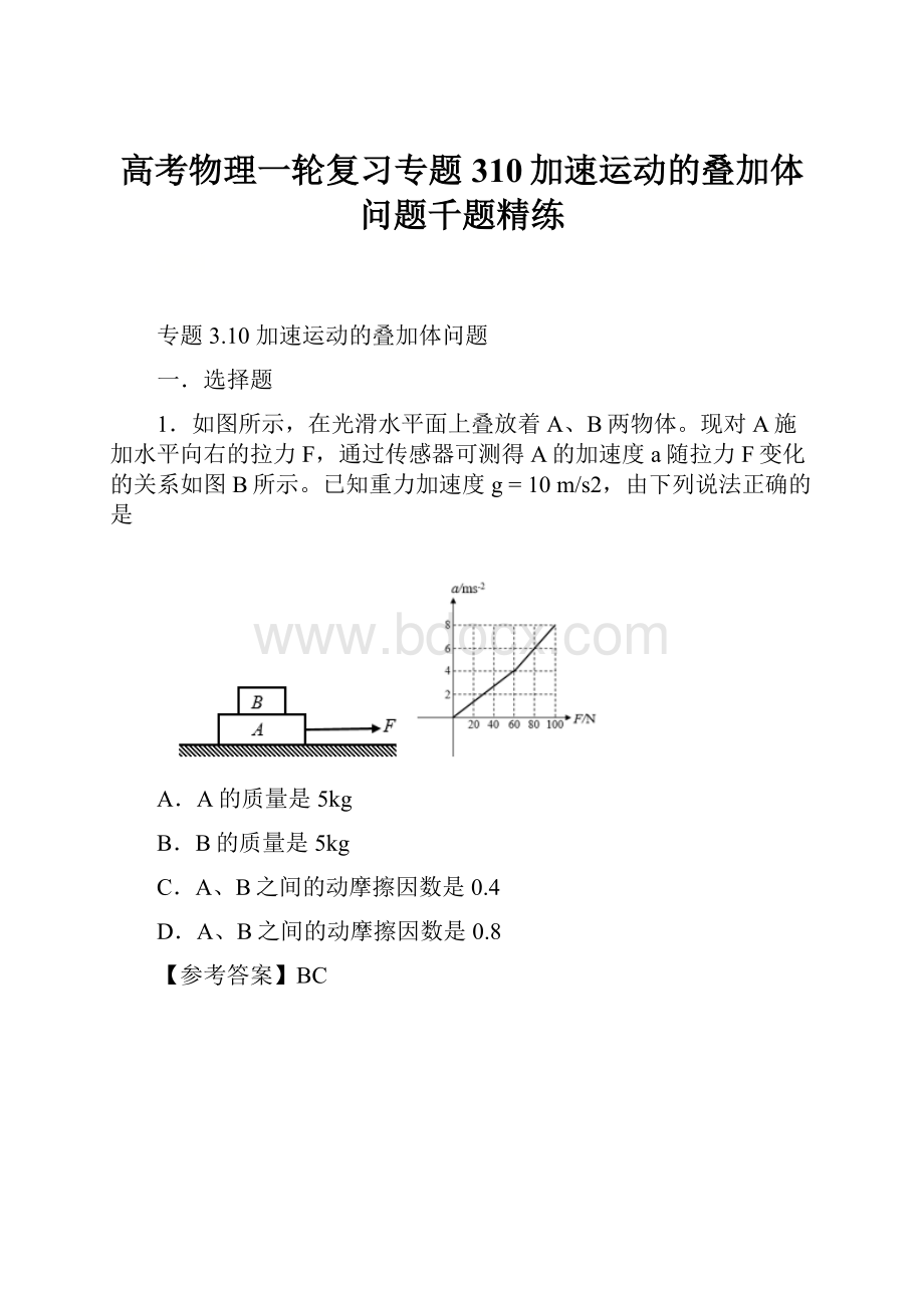 高考物理一轮复习专题310加速运动的叠加体问题千题精练.docx