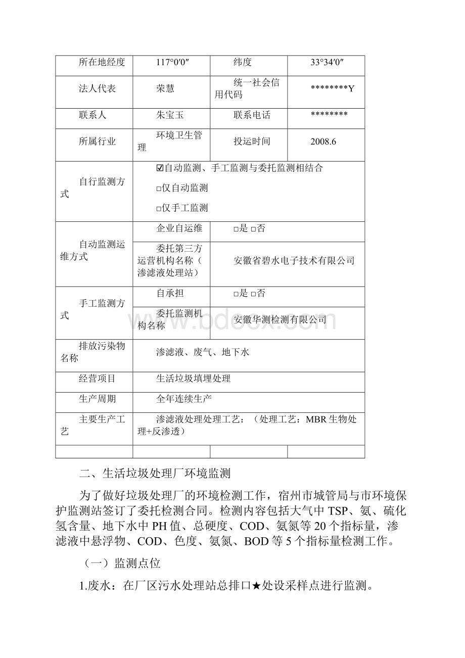 宿州市生活垃圾处理厂自行委托监测方案模板.docx_第2页