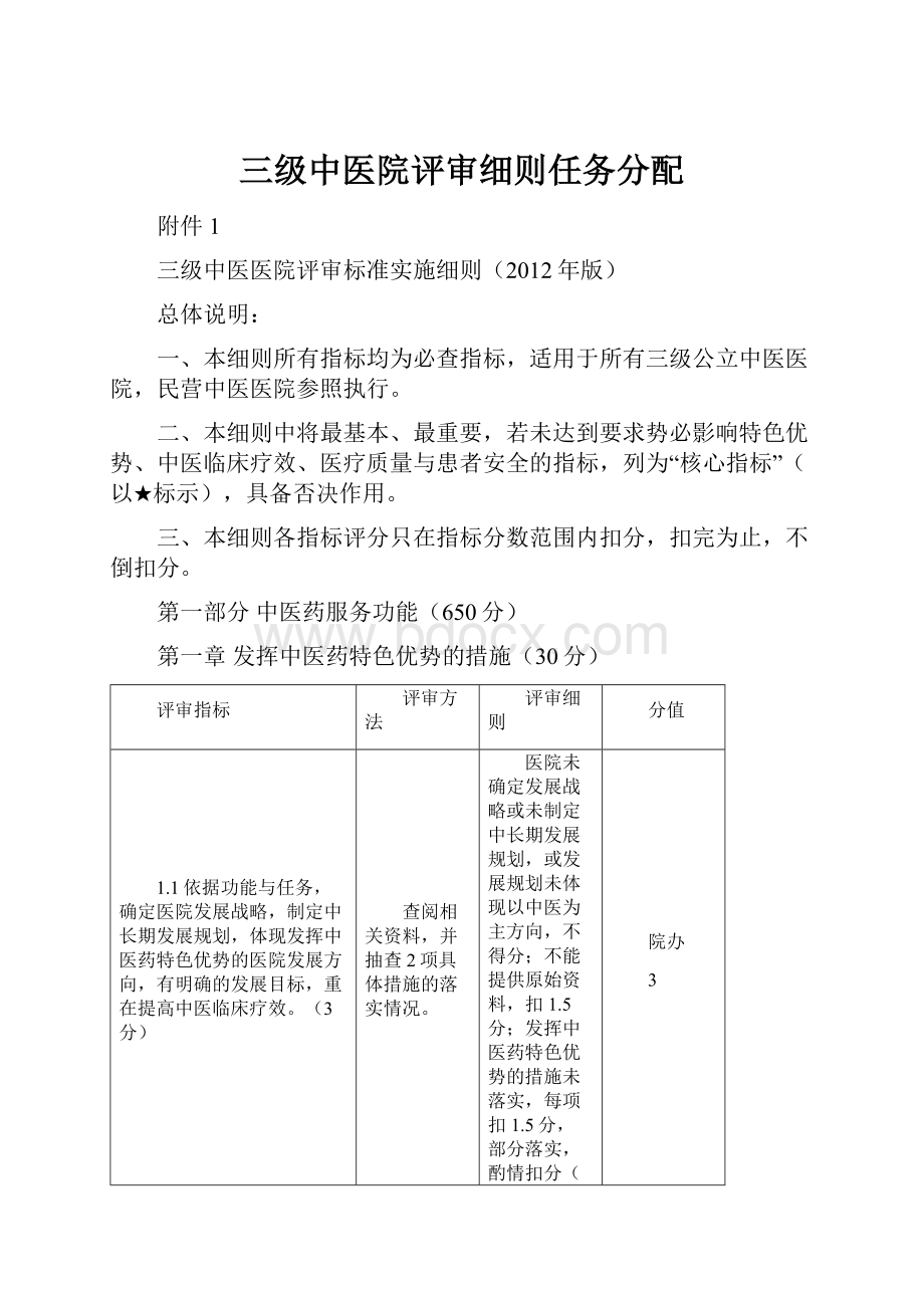 三级中医院评审细则任务分配.docx