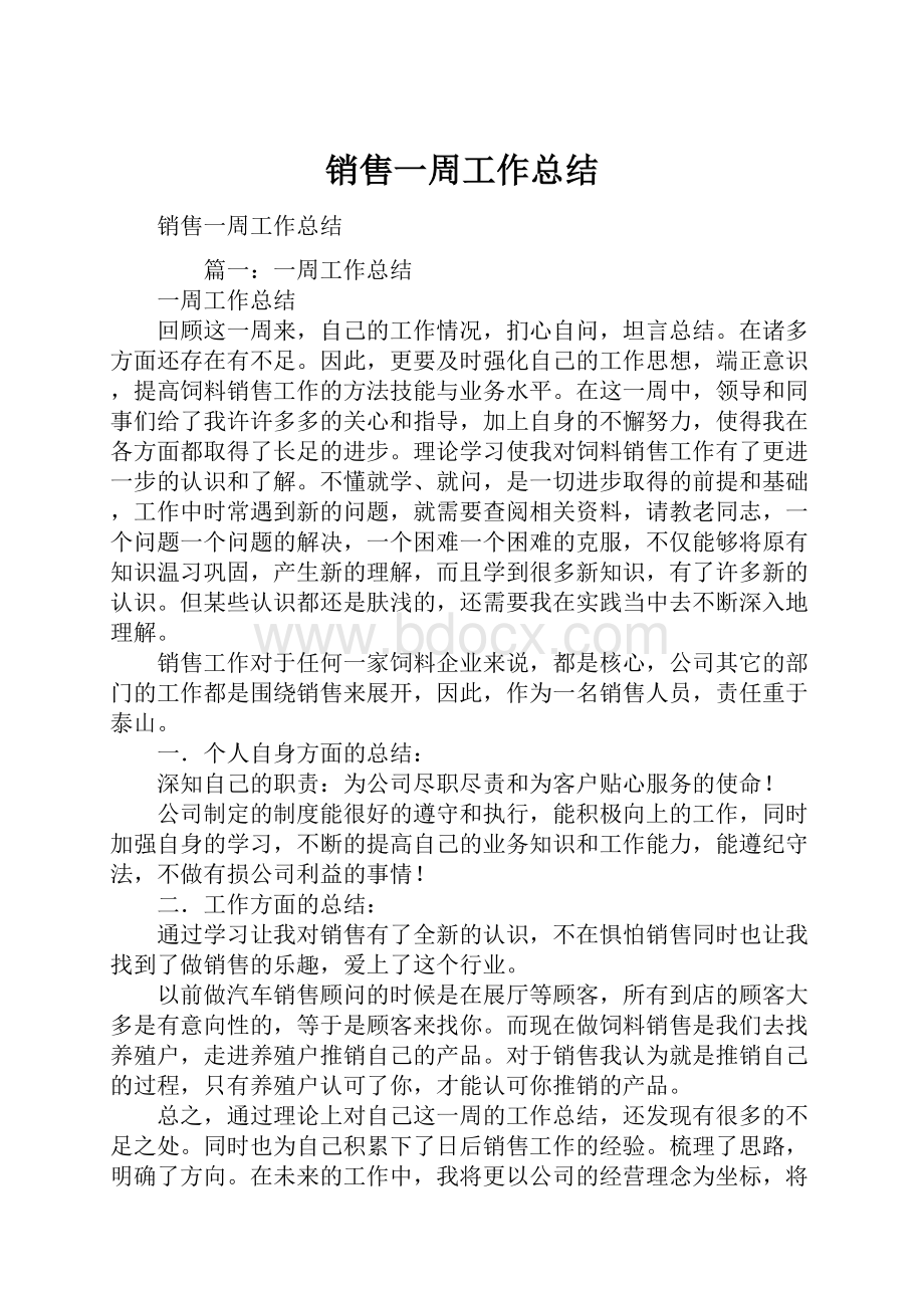 销售一周工作总结Word文档下载推荐.docx