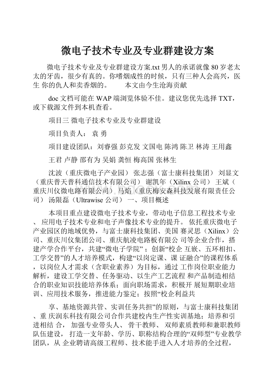 微电子技术专业及专业群建设方案.docx