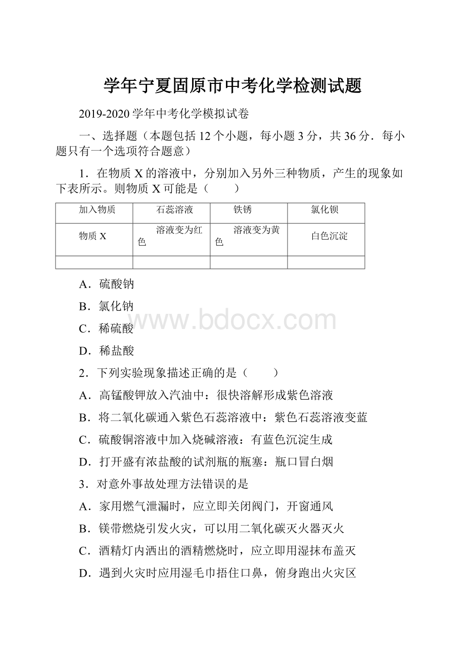 学年宁夏固原市中考化学检测试题Word格式文档下载.docx