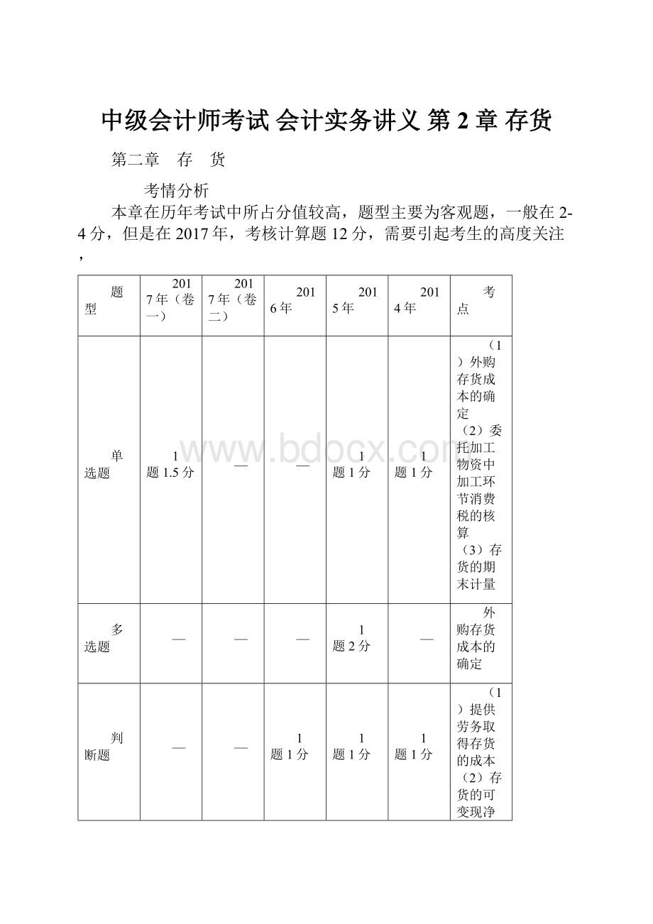 中级会计师考试 会计实务讲义 第2章 存货文档格式.docx