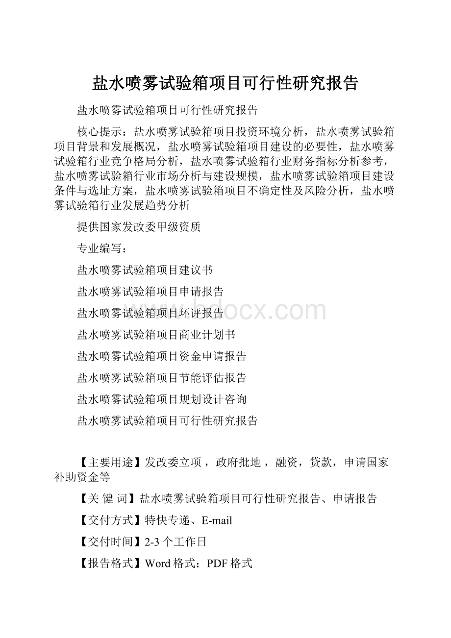 盐水喷雾试验箱项目可行性研究报告Word文档格式.docx