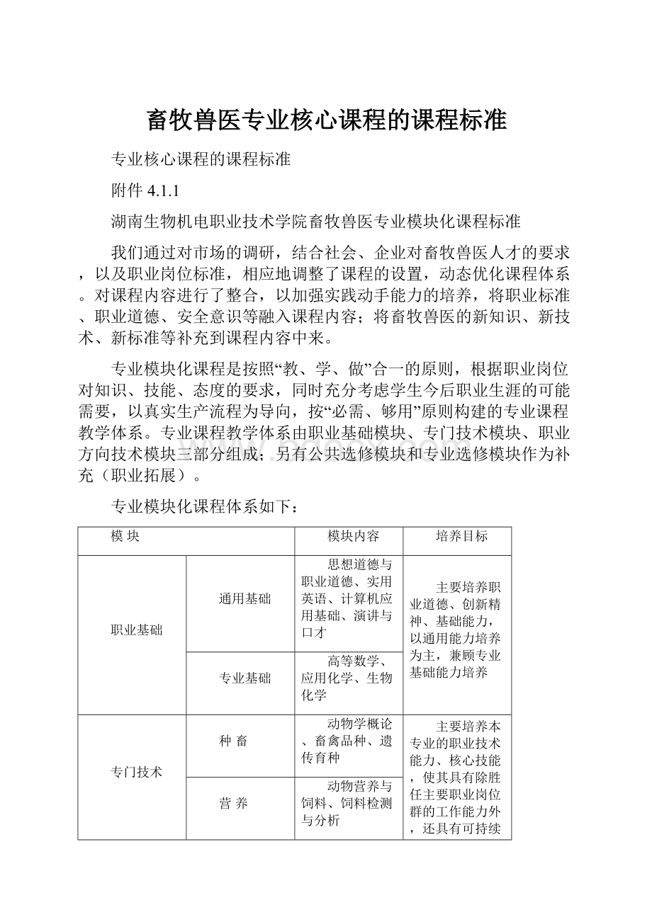 畜牧兽医专业核心课程的课程标准.docx_第1页