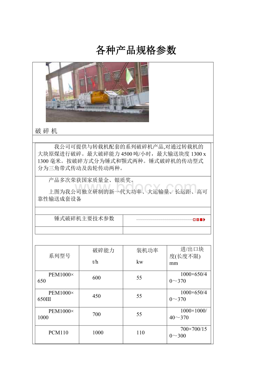 各种产品规格参数.docx_第1页