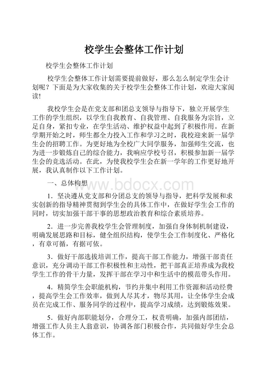 校学生会整体工作计划文档格式.docx