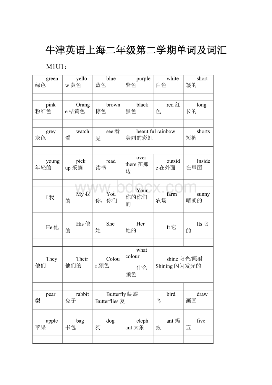 牛津英语上海二年级第二学期单词及词汇.docx_第1页