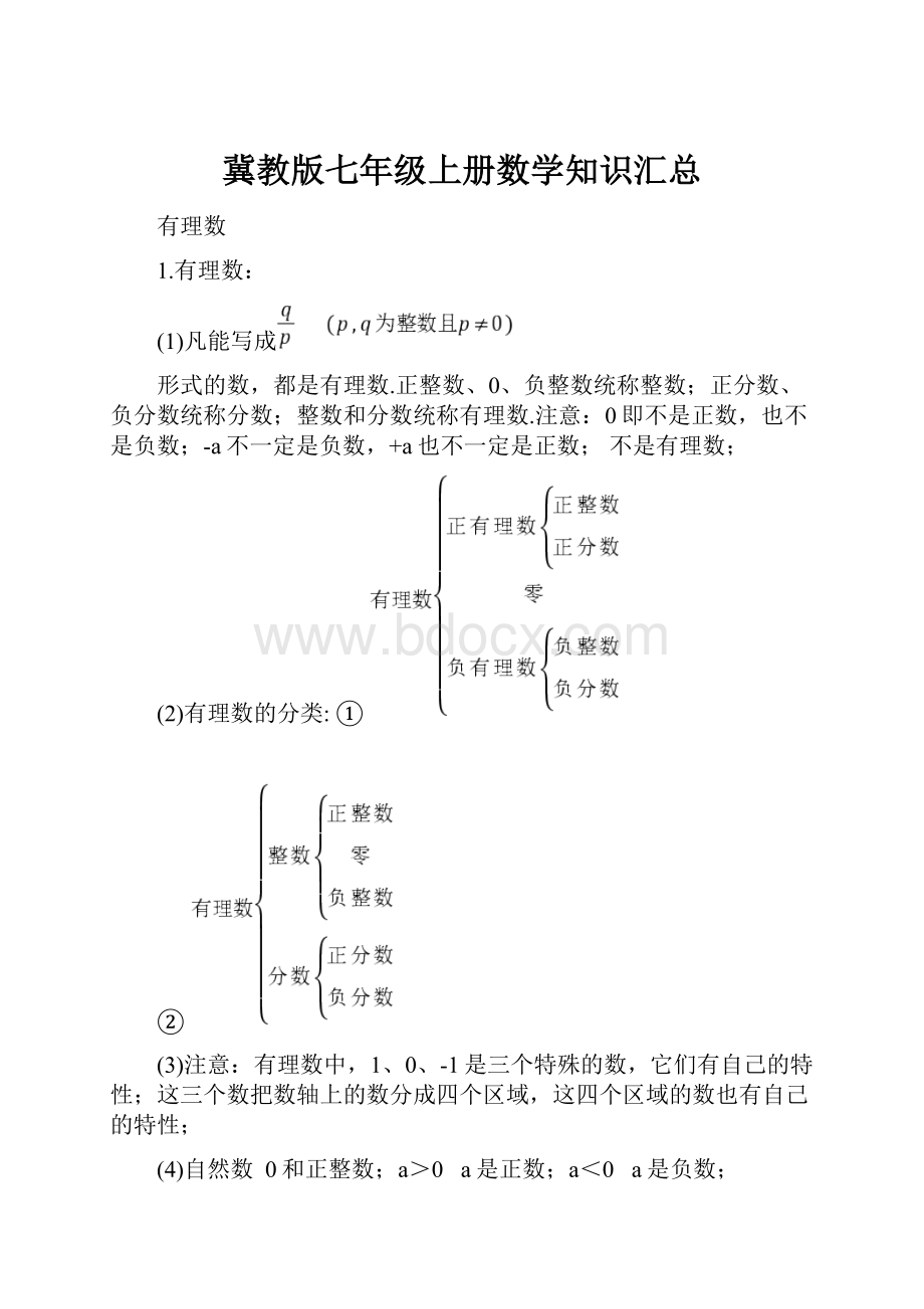 冀教版七年级上册数学知识汇总Word格式.docx