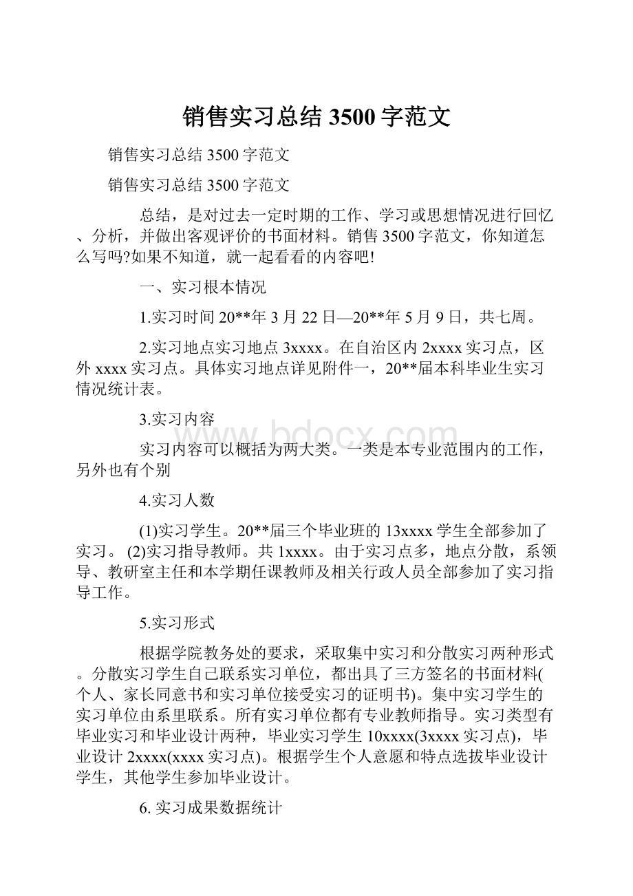 销售实习总结3500字范文文档格式.docx