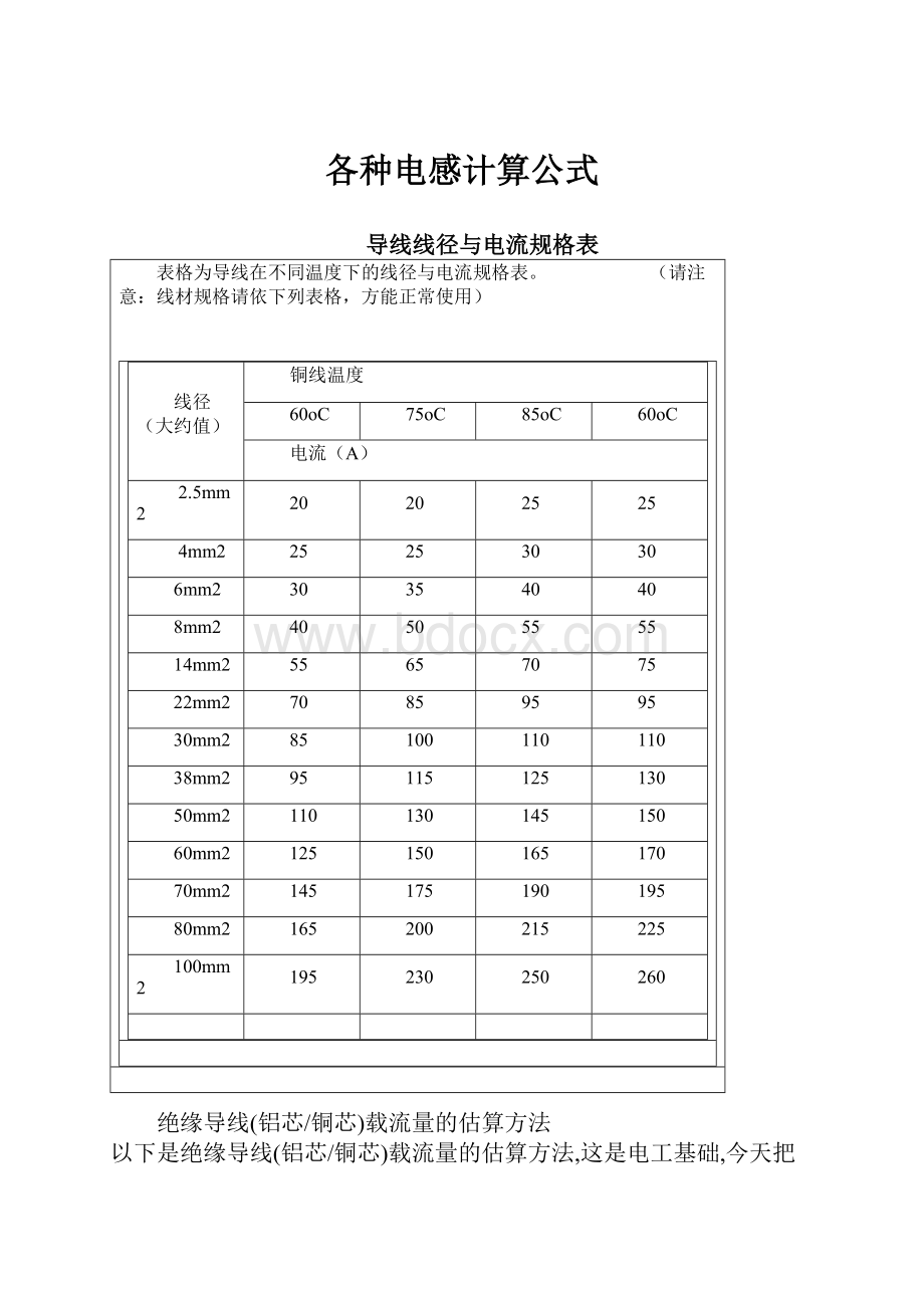 各种电感计算公式Word文档格式.docx_第1页