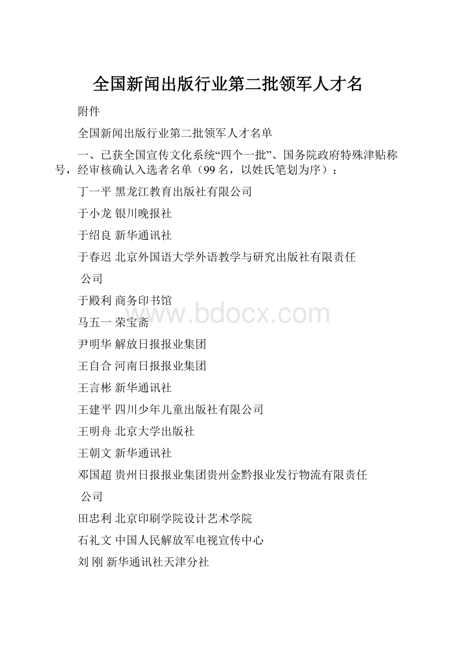 全国新闻出版行业第二批领军人才名.docx_第1页