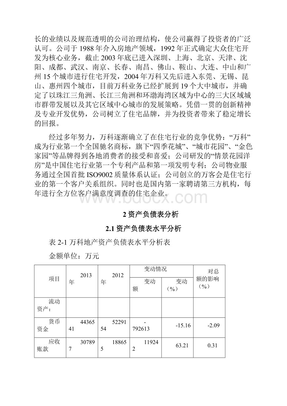 万科财务分析总结报告Word文档下载推荐.docx_第2页