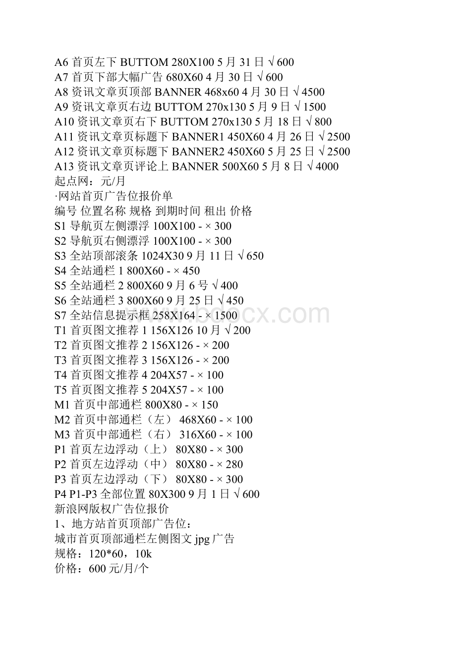 各大流量网站广告位报价表.docx_第2页