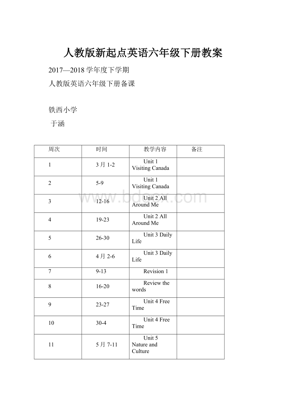 人教版新起点英语六年级下册教案Word文档下载推荐.docx