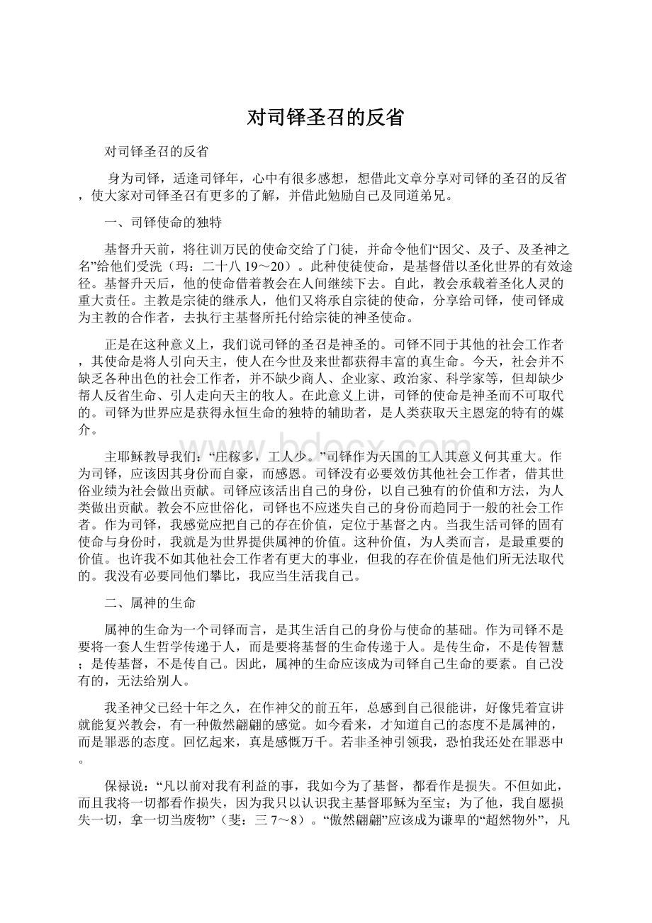 对司铎圣召的反省.docx