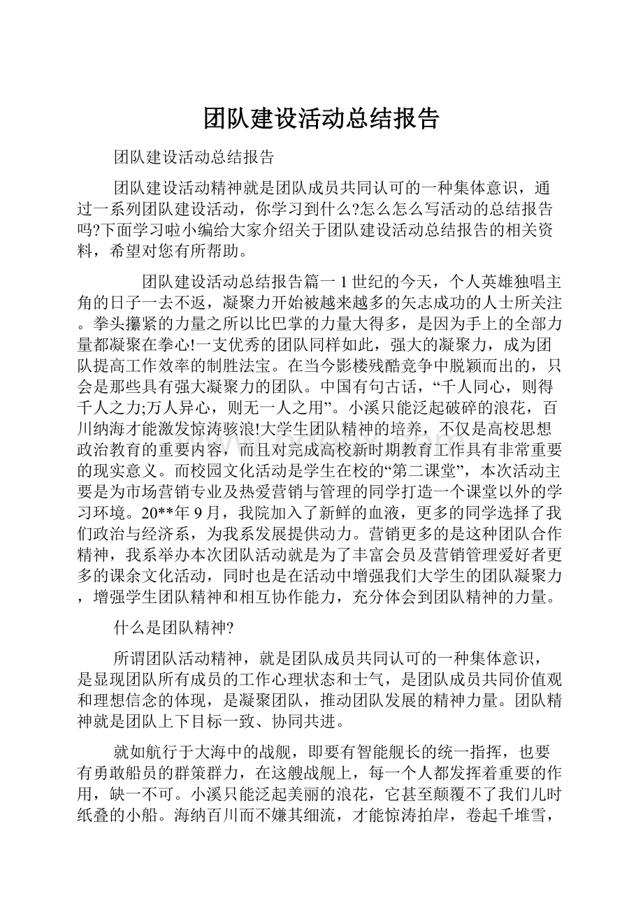 团队建设活动总结报告Word格式.docx_第1页