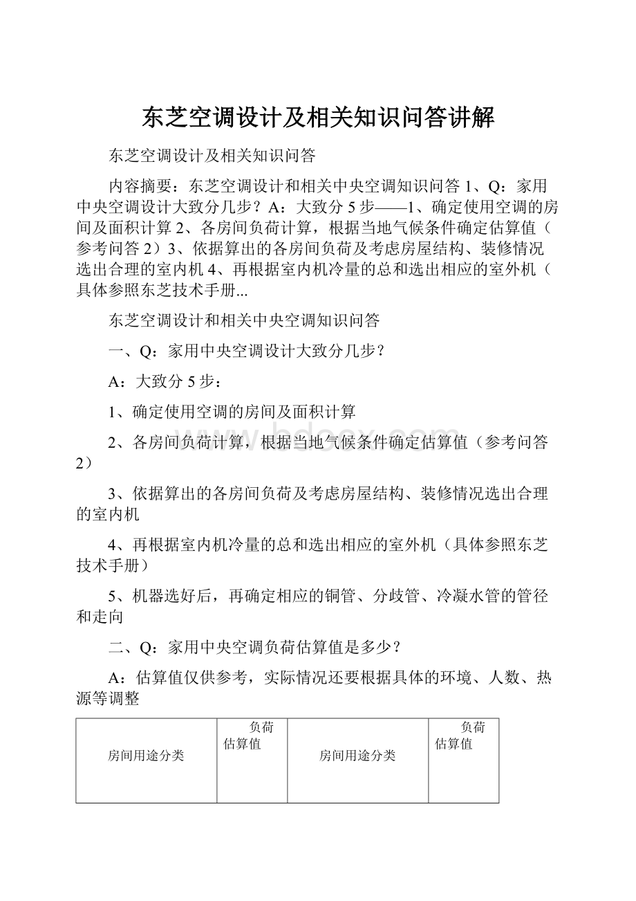 东芝空调设计及相关知识问答讲解.docx_第1页