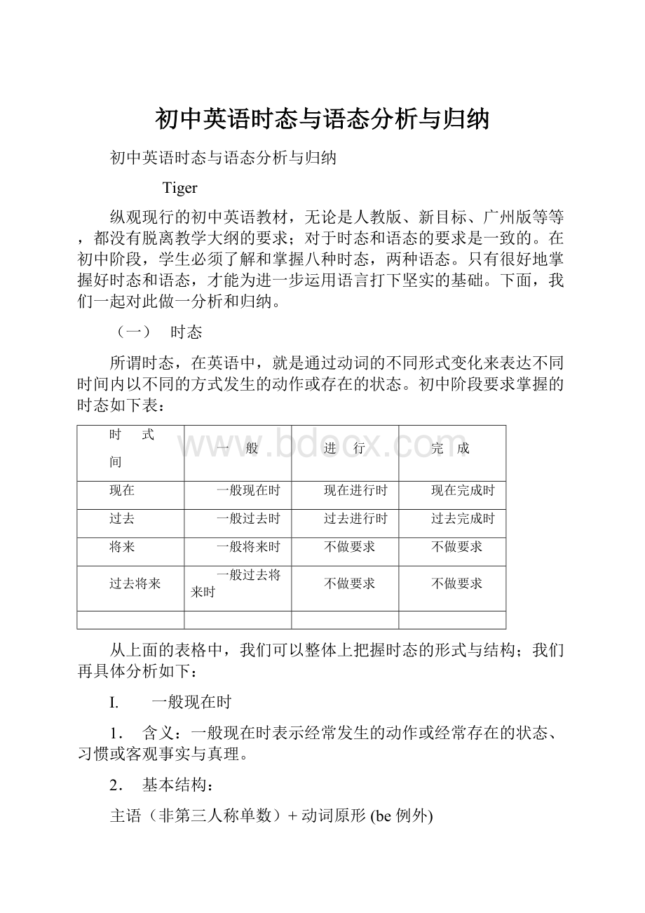 初中英语时态与语态分析与归纳.docx_第1页