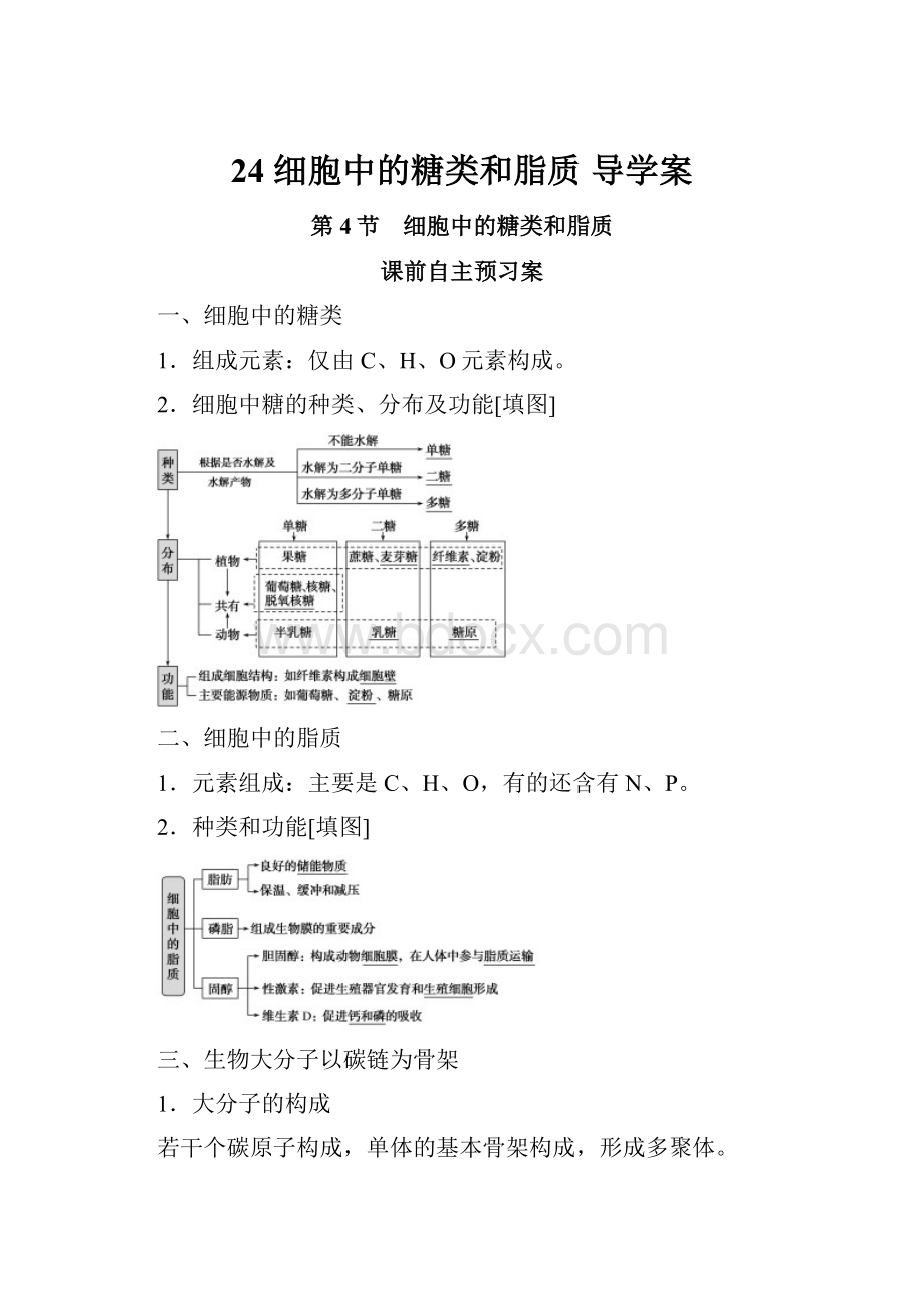 24 细胞中的糖类和脂质 导学案Word文档格式.docx