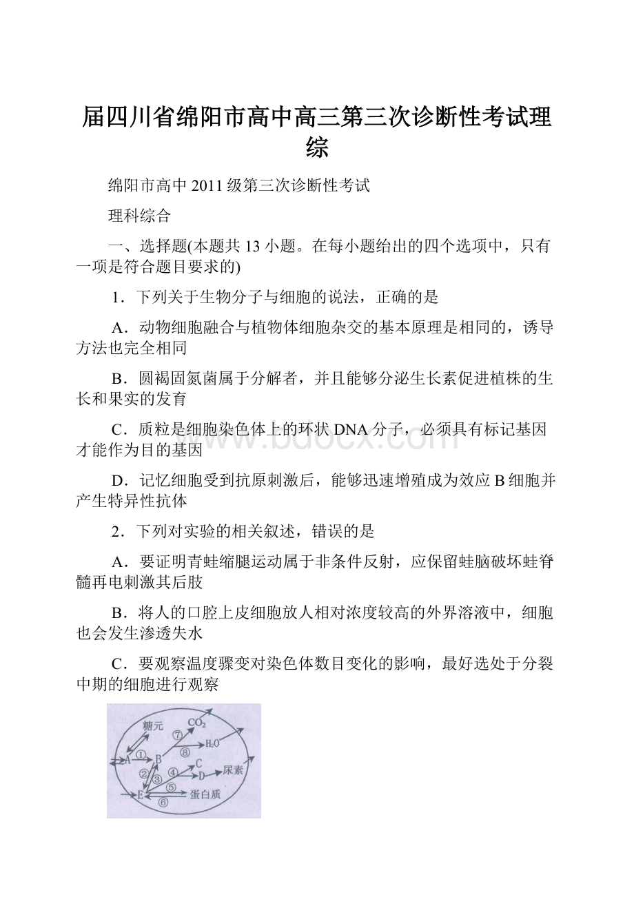 届四川省绵阳市高中高三第三次诊断性考试理综.docx_第1页