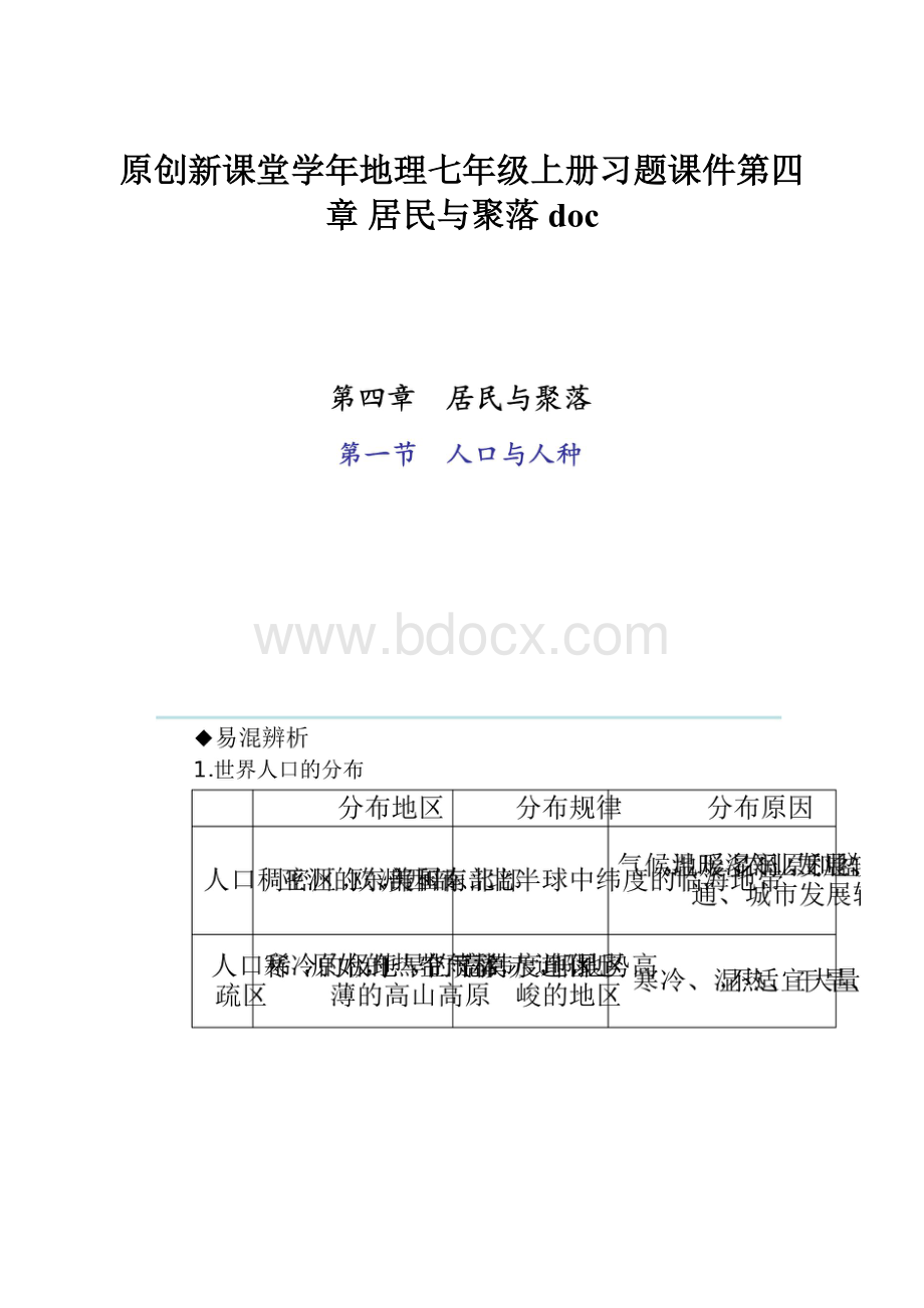 原创新课堂学年地理七年级上册习题课件第四章 居民与聚落doc.docx