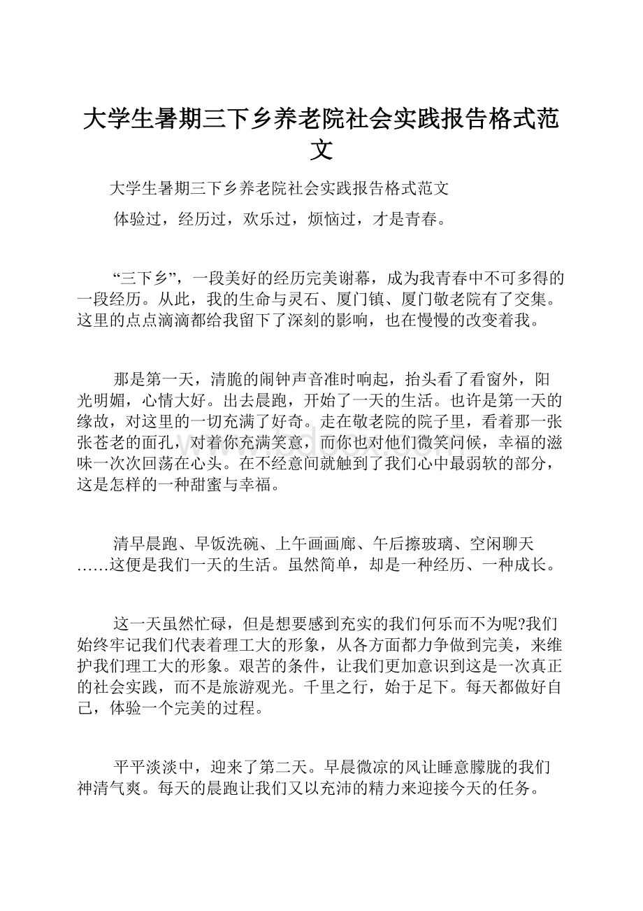 大学生暑期三下乡养老院社会实践报告格式范文.docx