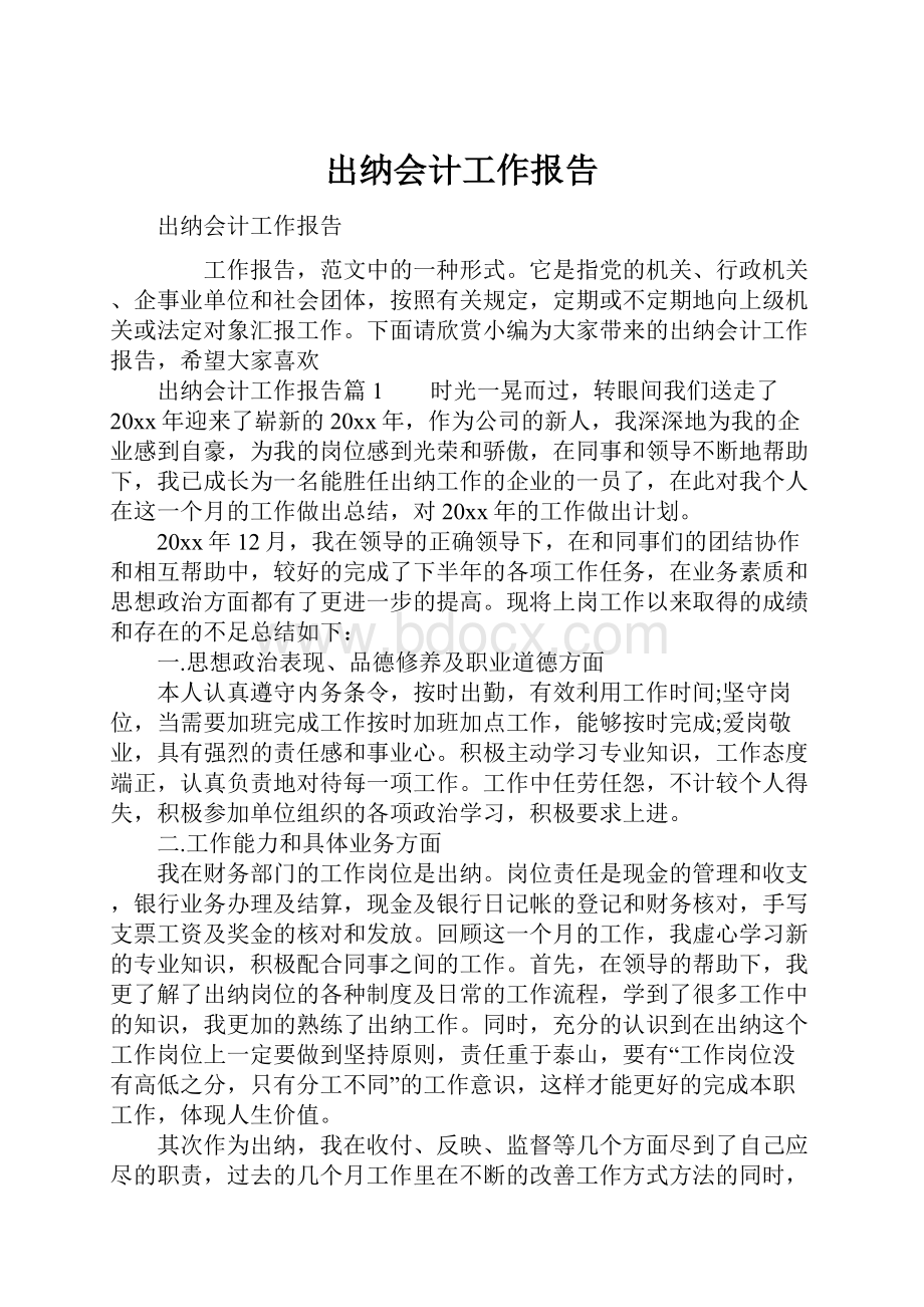 出纳会计工作报告.docx