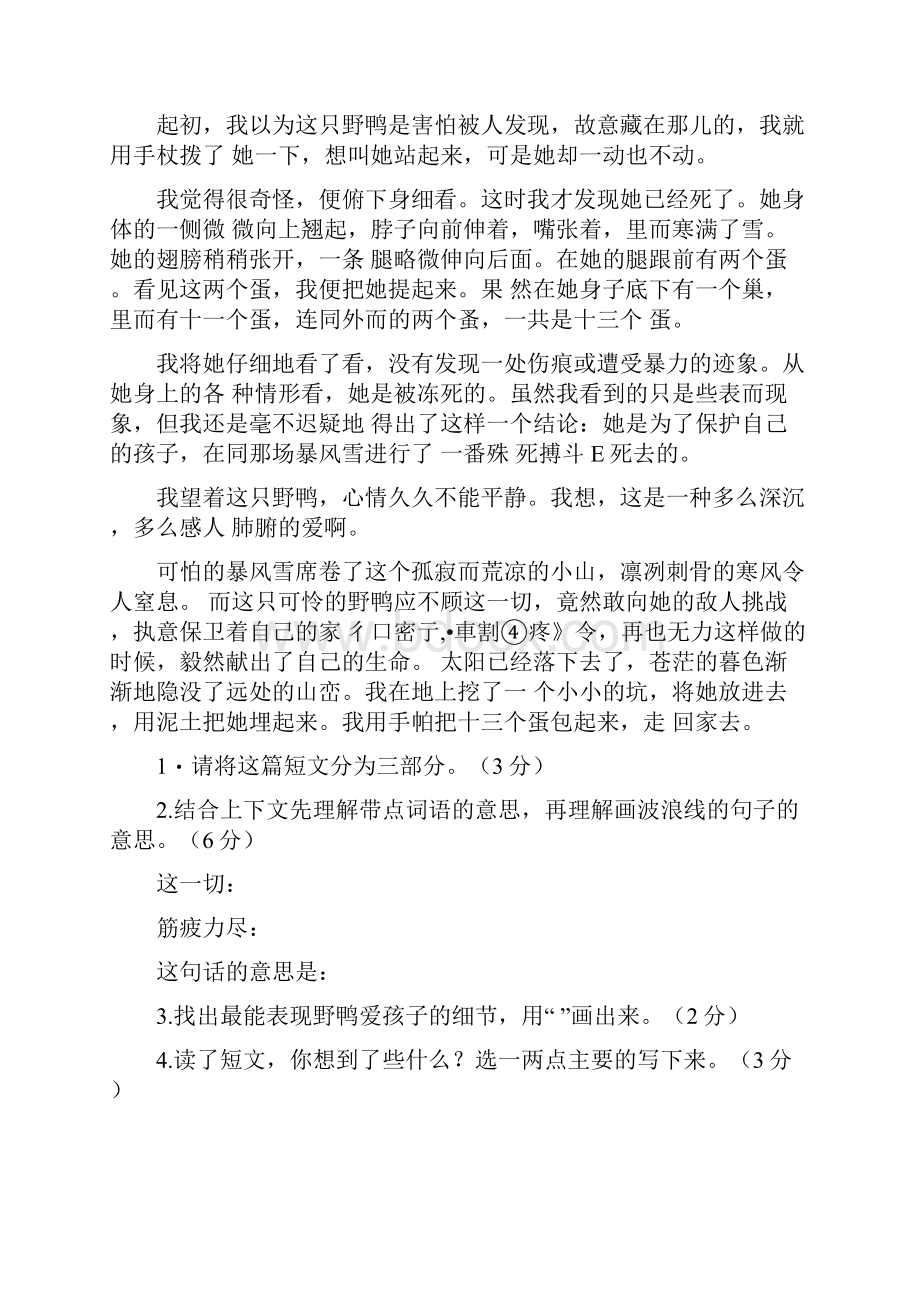 四年级语文上册阅读理解练习题含答案.docx_第2页