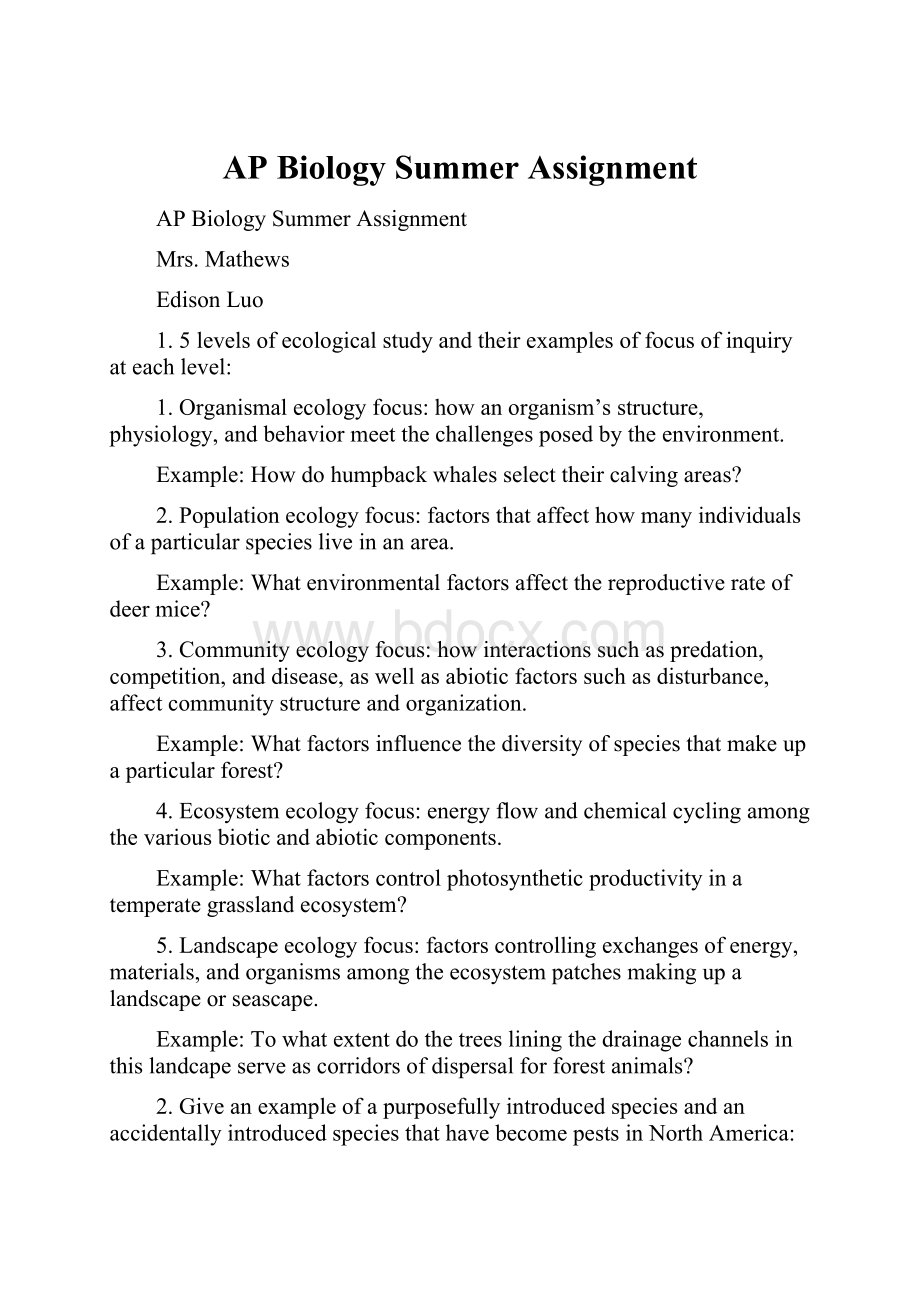 AP Biology Summer AssignmentWord格式文档下载.docx