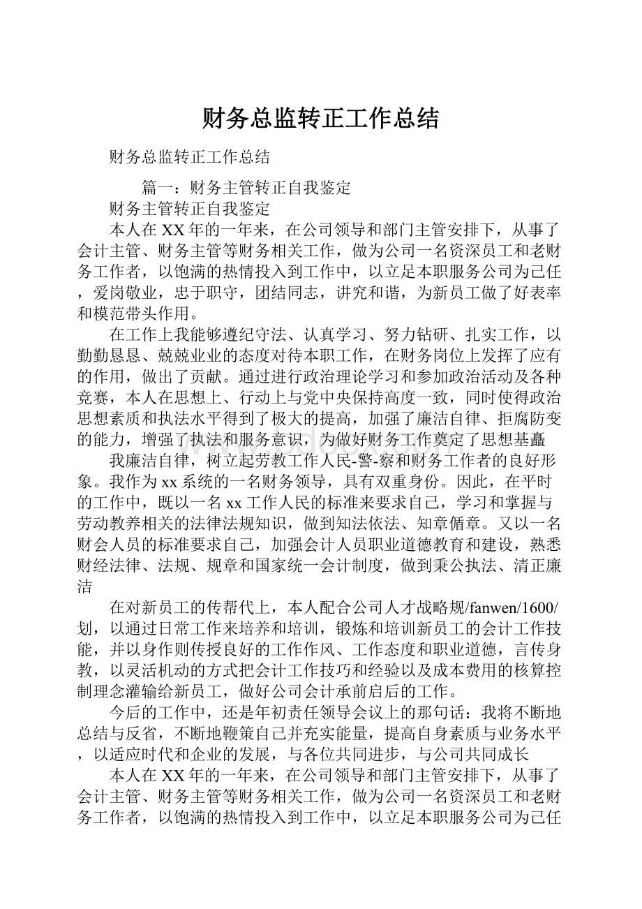 财务总监转正工作总结Word文档格式.docx