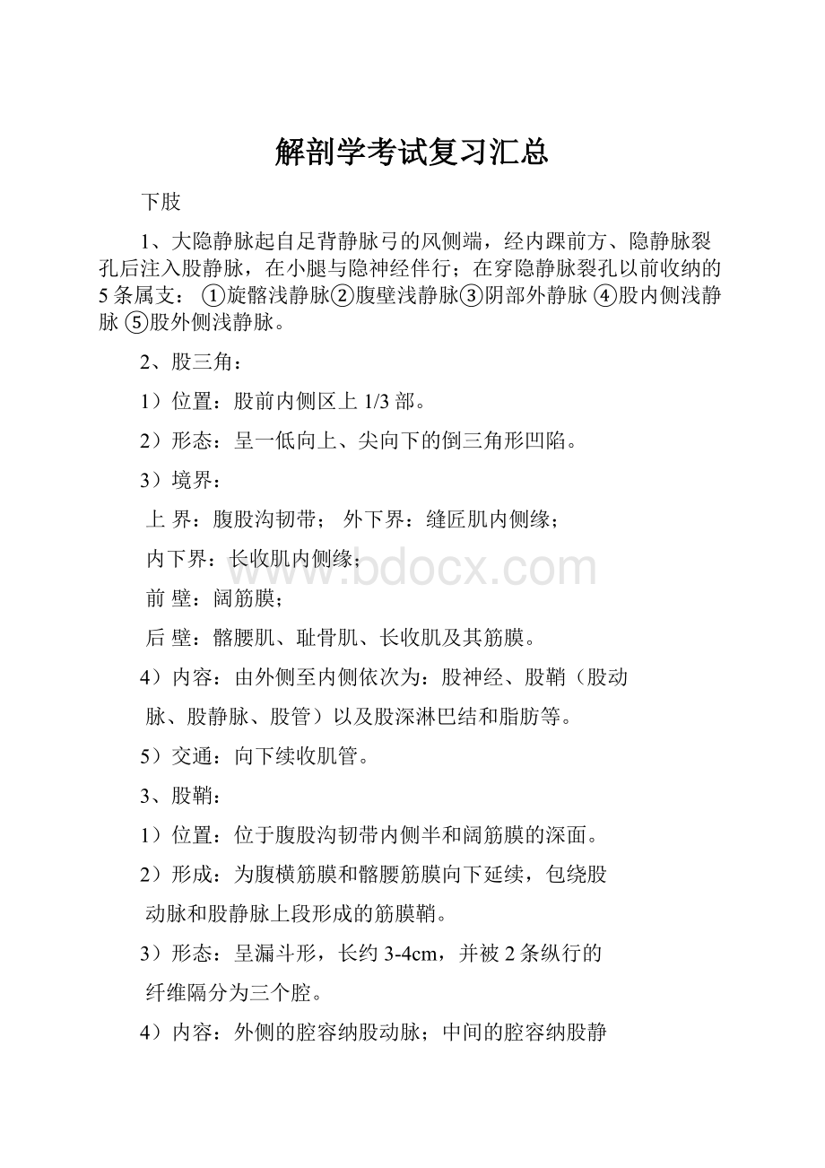 解剖学考试复习汇总Word文档下载推荐.docx