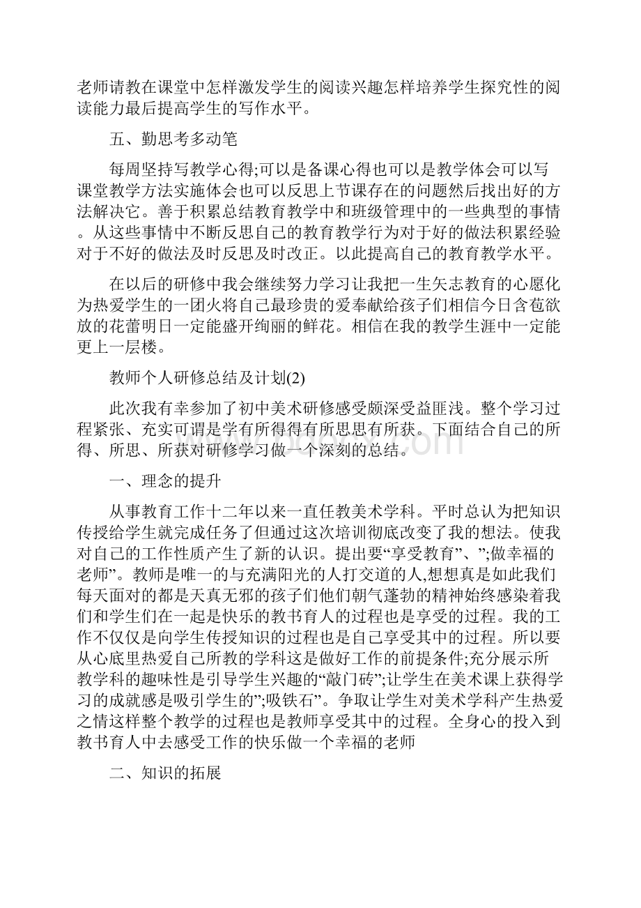 美术教师个人研修总结及计划范本.docx_第2页