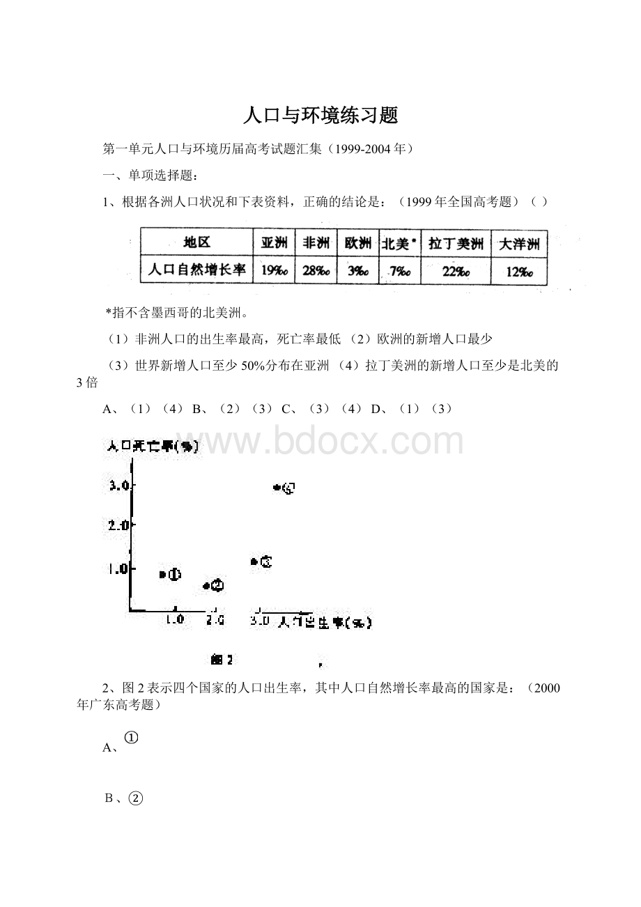 人口与环境练习题Word格式文档下载.docx